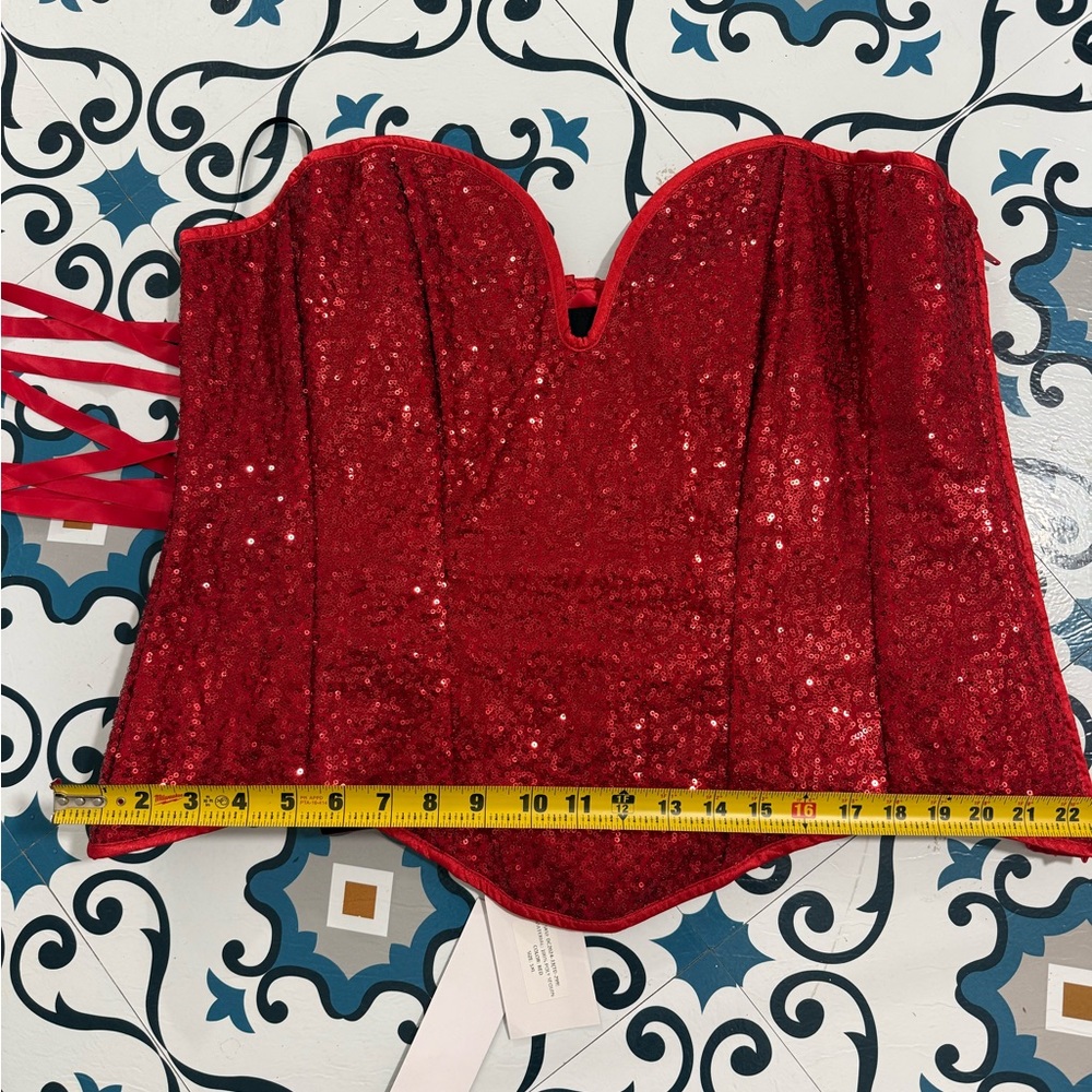 Red Sequin Strapless Corset Top